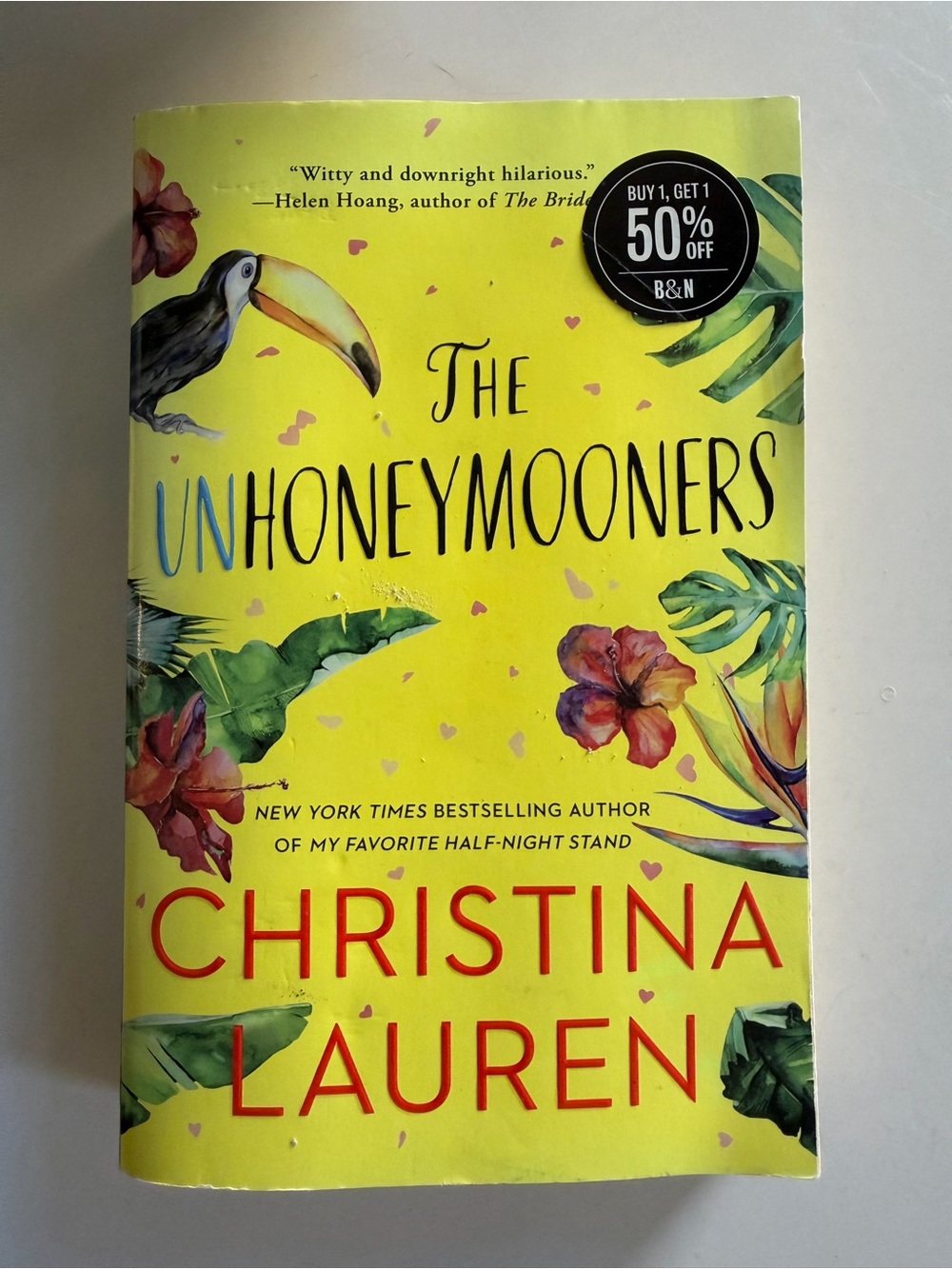 The Unhoneymooners by Christina Lauren - Bright Yellow Tropical Cover